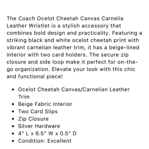 Coach Ocelot Cheetah Canvas Carnelia Leather Wristlet - Picture 7 of 8